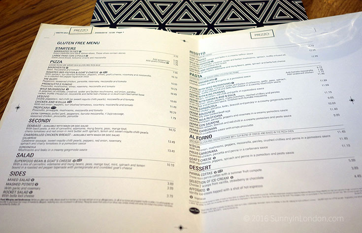 Prezzo menu on sale