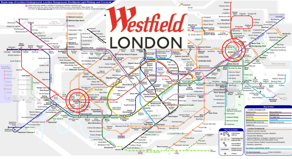 Shopping in London Guide Westfield malls on underground map