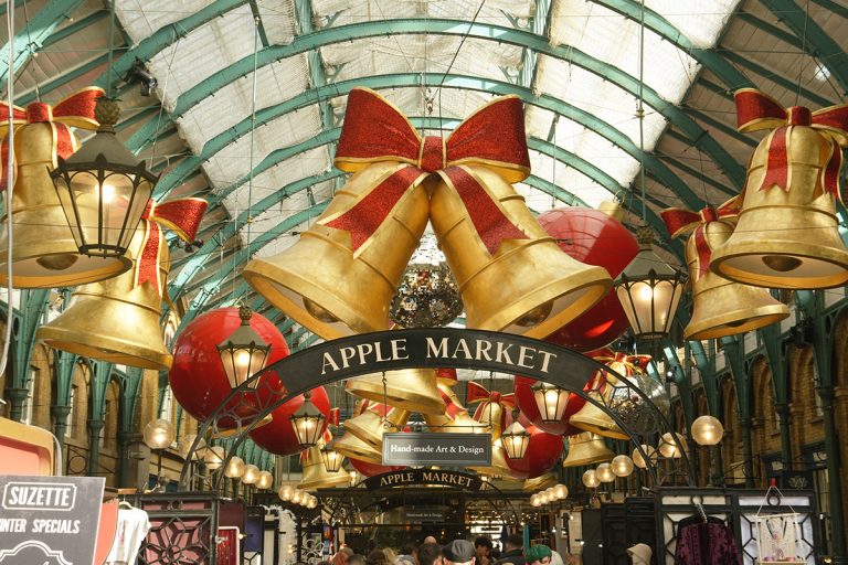 ultimate guide for visiting london christmas markets apple market london during the holidays bell decoration in covent garden