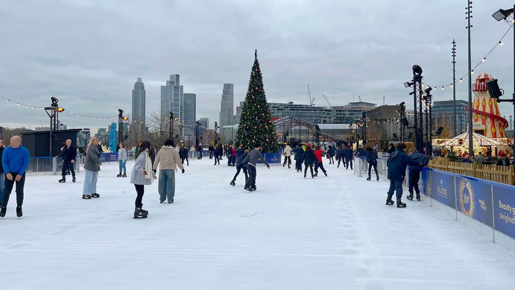 Christmas at Battersea Power Station, GLIDE ice skating rink in London by River Thames