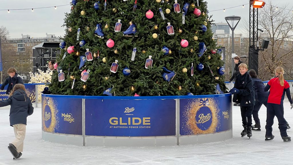 Christmas at Battersea Power Station, GLIDE ice skating rink in London by River Thames